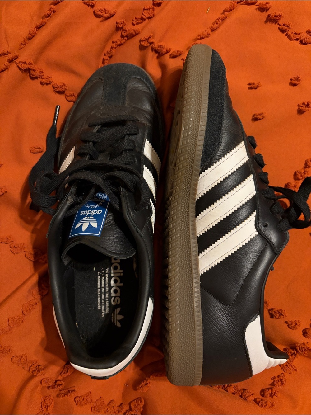adidas Black and White Leather Samba Sneakers with Gum Sole